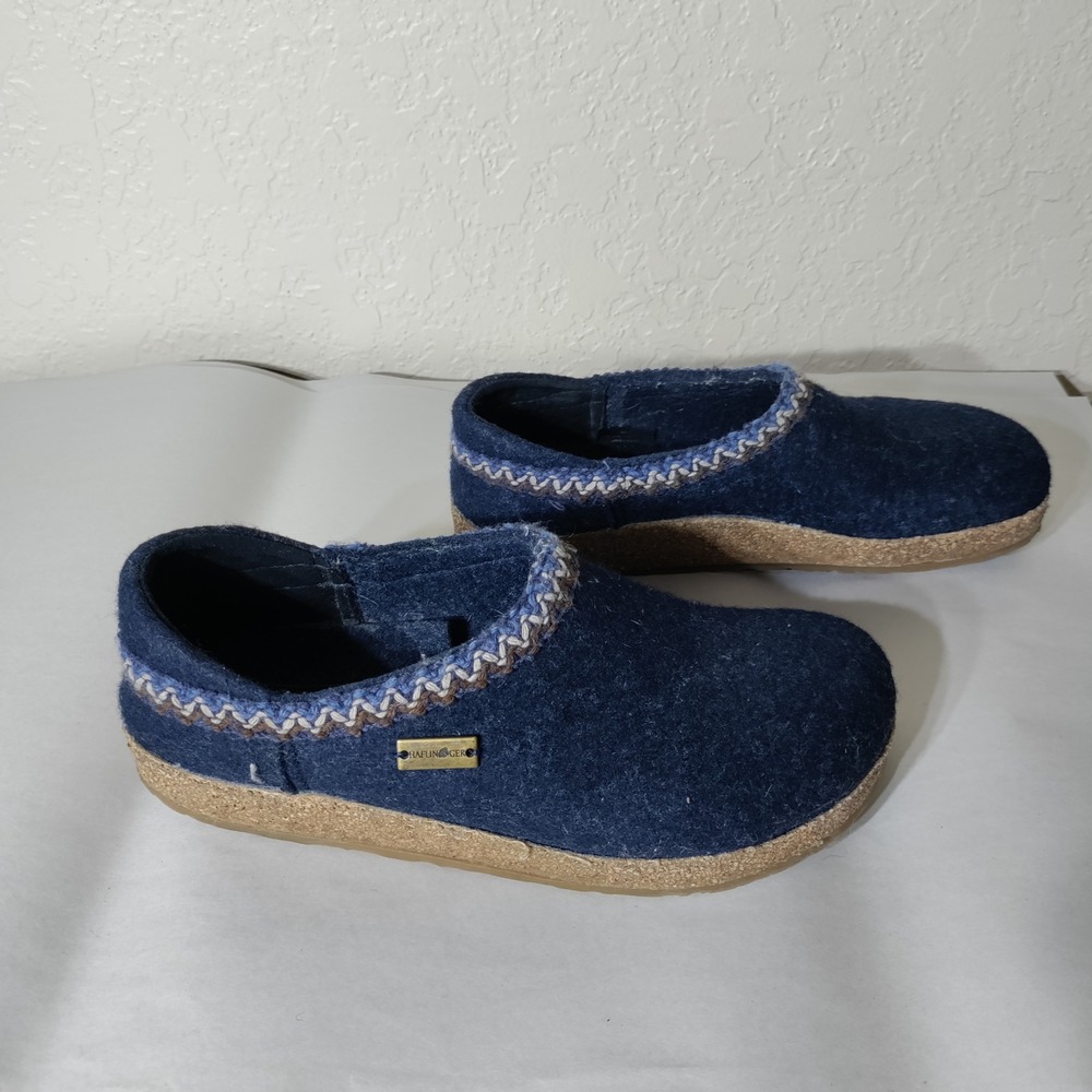 Haflinger Grizzly Navy Blue Boiled Wool Cork Clog Slippers Womens 40 EU